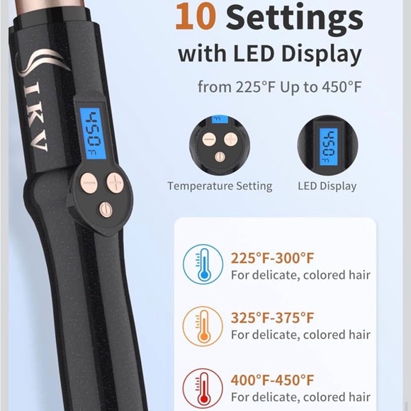 Professional 1” Tourmaline Ceramic Curling Wand 10 Settings LED Display - Picture 2 of 7